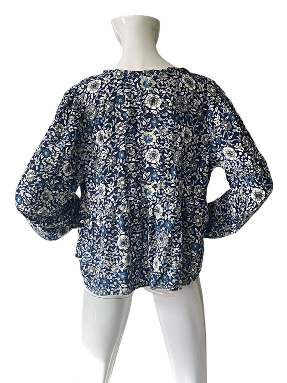 Lucky Brand Boho Floral V-Neck Long Sleeve Peasant Top - Blue - Picture 5 of 9